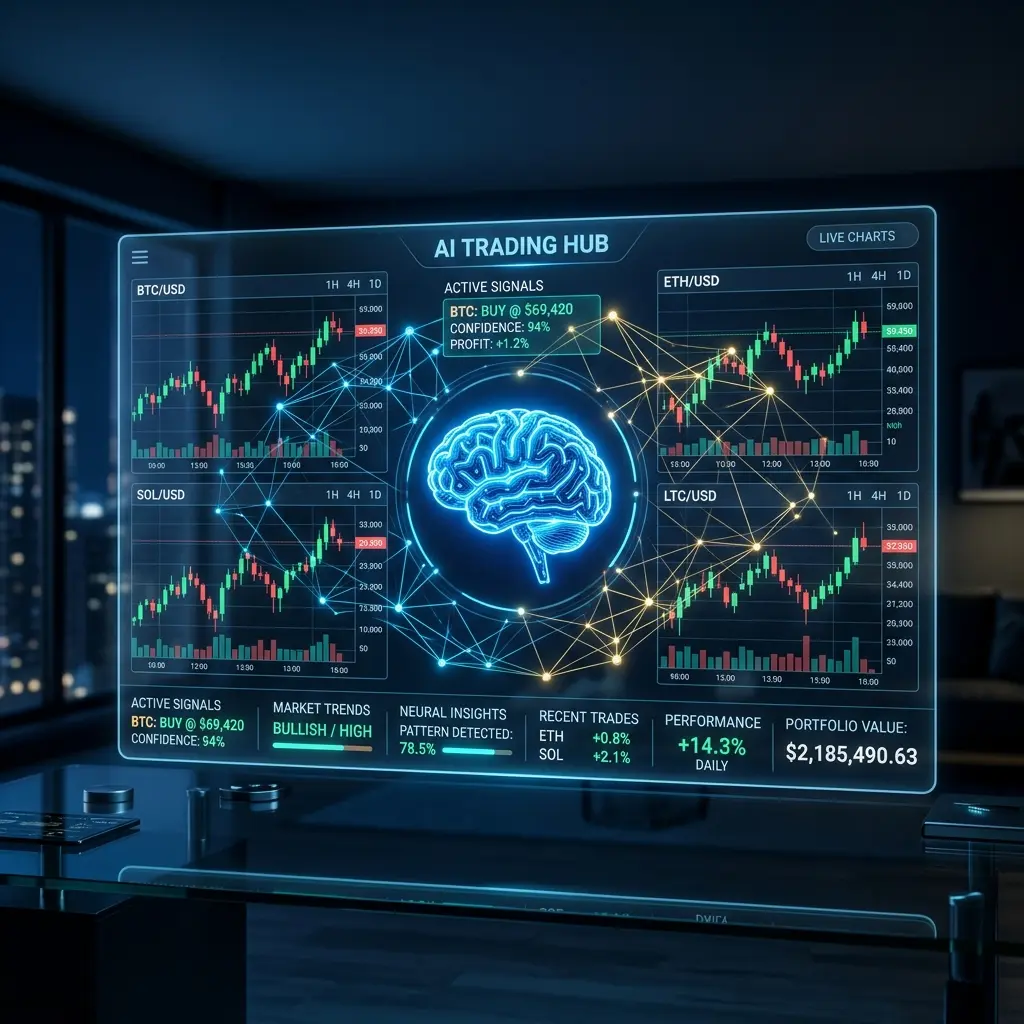 AI-powered trading dashboard showing automated crypto strategies